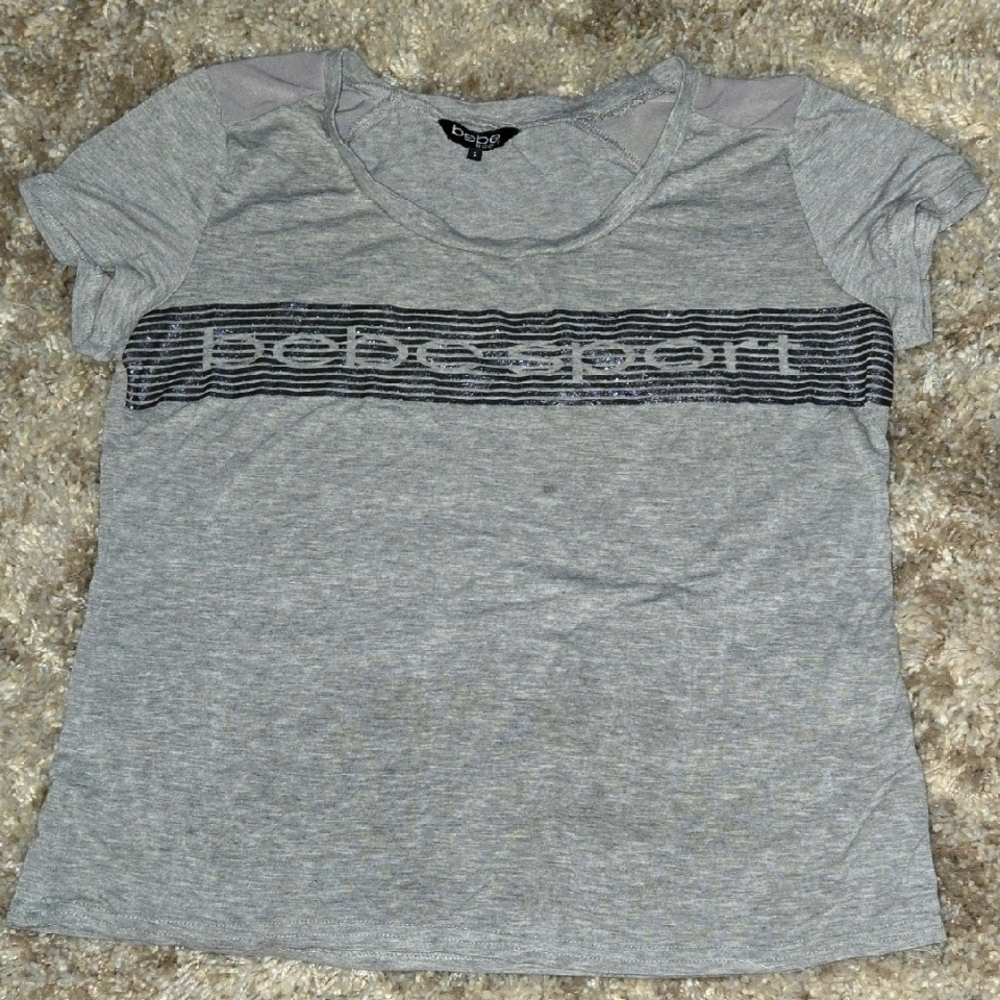 bebe Sport Gray Short Sleeve Tee Size Small